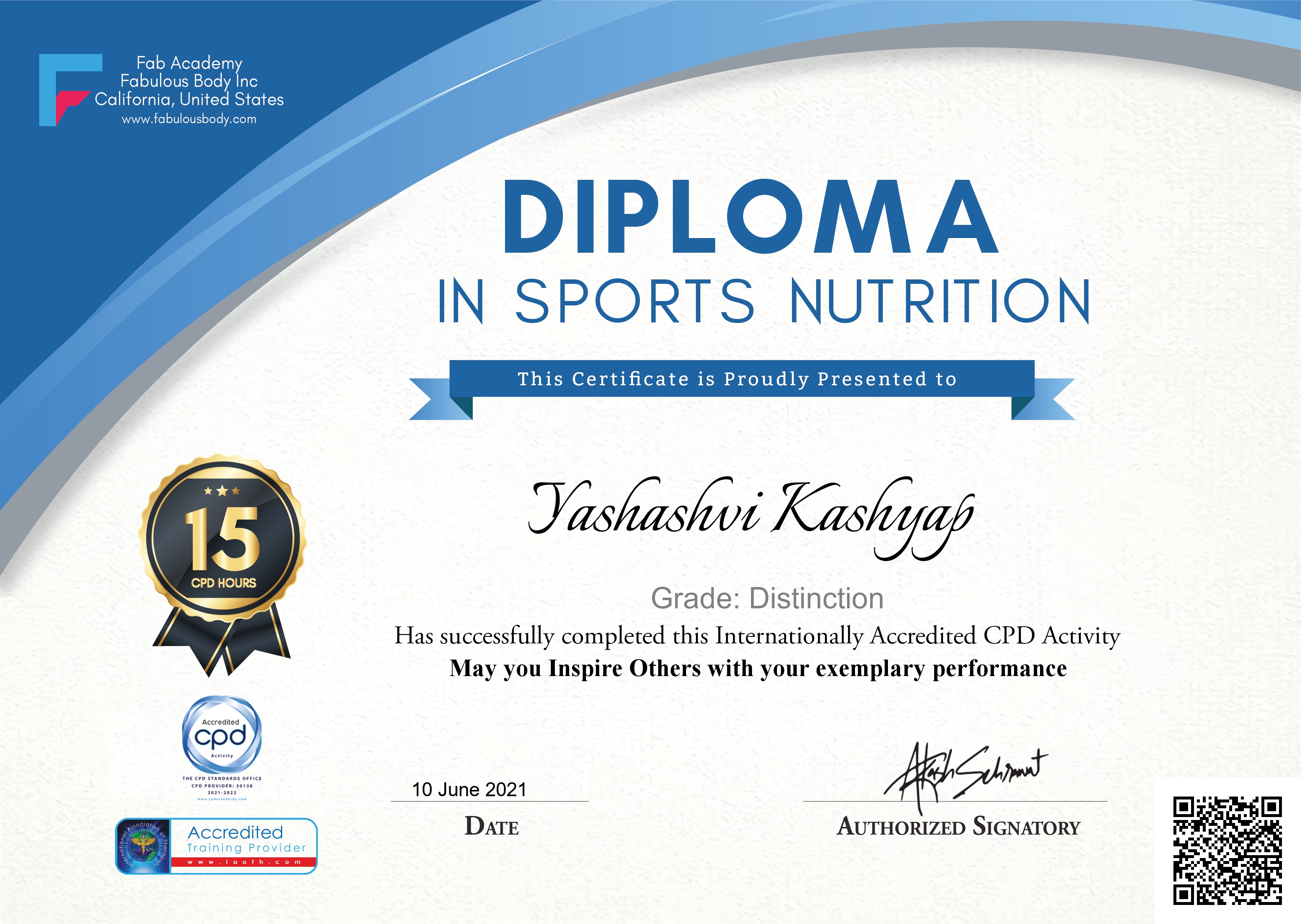 certificate - Sports Nutrition 