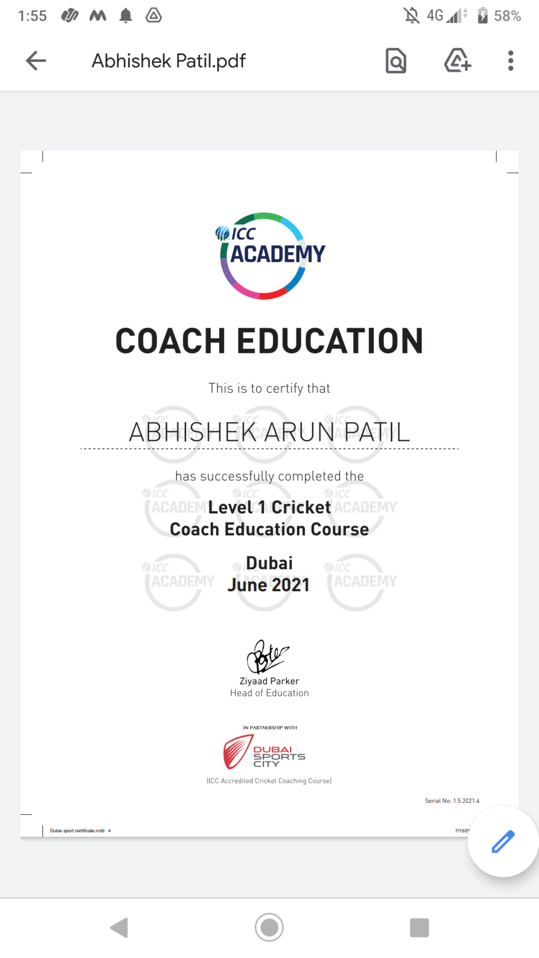 certificate - Icc level 1 