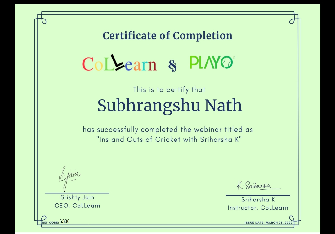 certificate - Coaching Certification from CoLlearn from Sriharsha K Sir 
